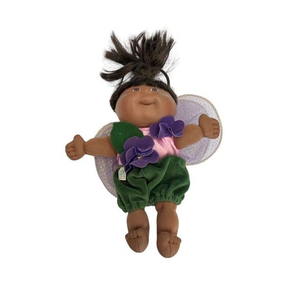Cabbage Patch Black Fairy Doll 1995 Velvet Shorts Purple Violet Flowers Wings - Picture 2 of 3